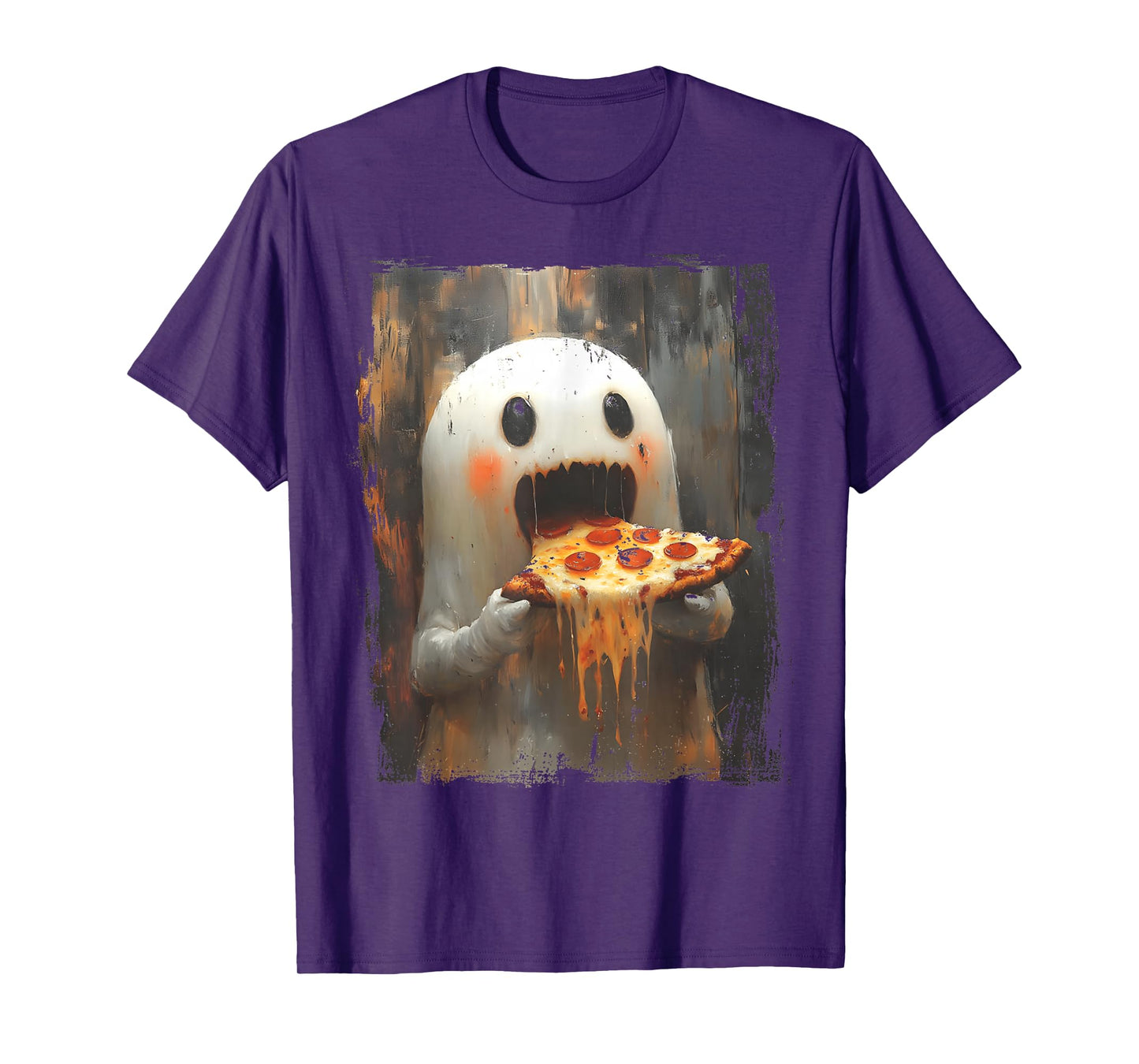 Cute Pizza Ghost Eating Pizza Funny Halloween Food Lovers T-Shirt