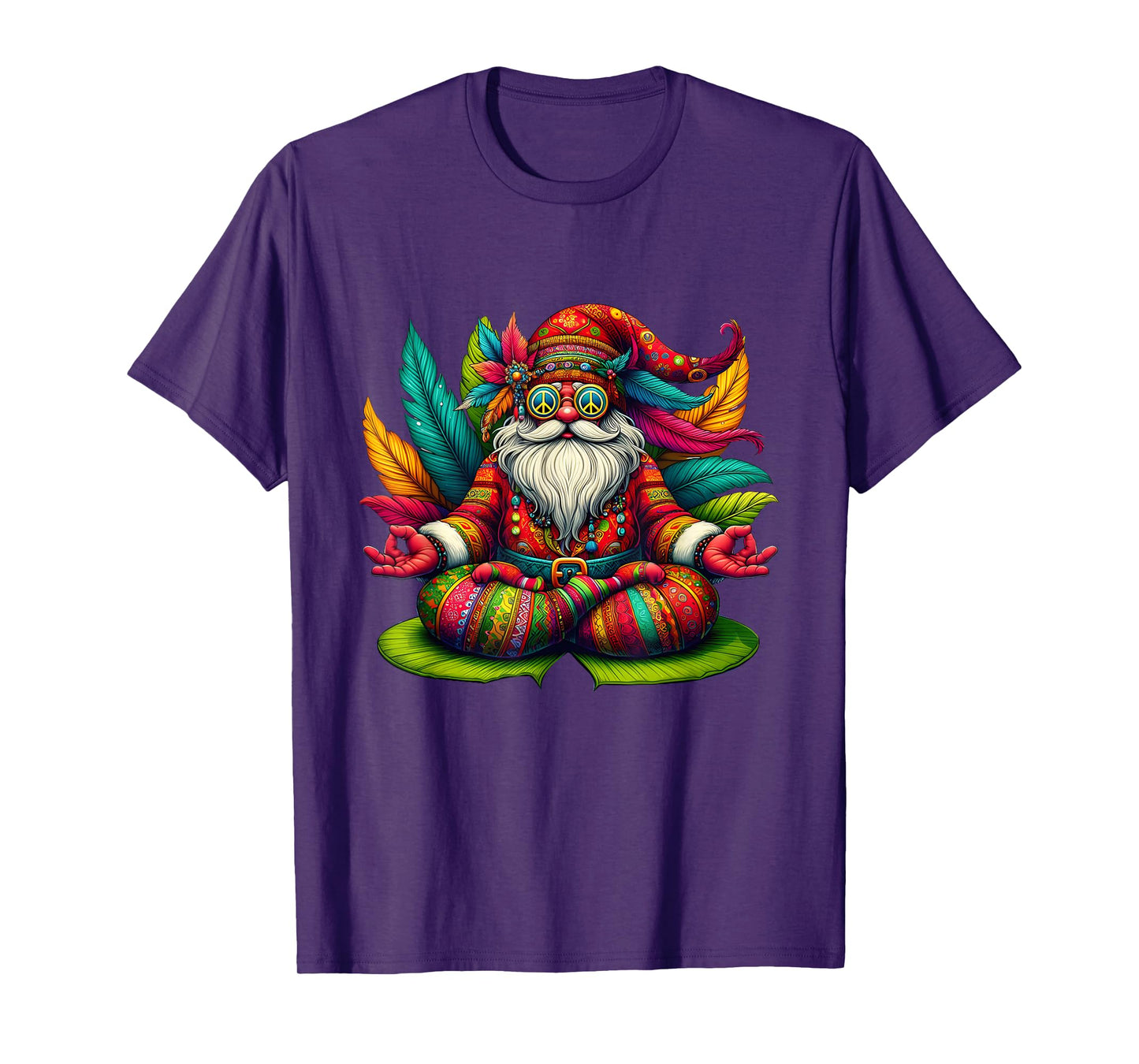 Santa Meditation Peace Sign Sunglasses Hippie Christmas T-Shirt