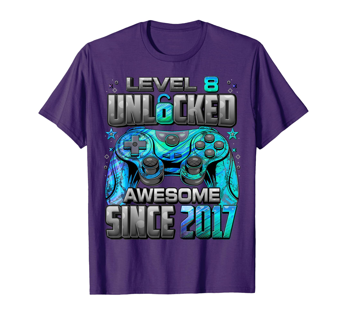 Level 8 Unlocked Awesome Since 2017 8th Birthday Gaming T-Shirt