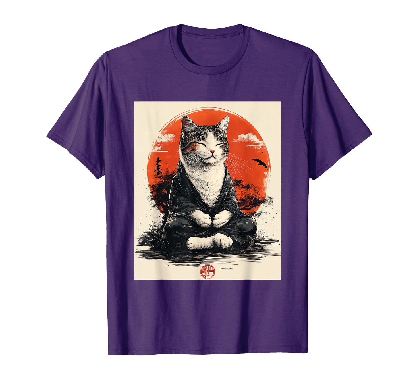 Zen Cat T-Shirt - Meditating Japanese Art Style Graphic Tee Men Women Kids T-Shirt