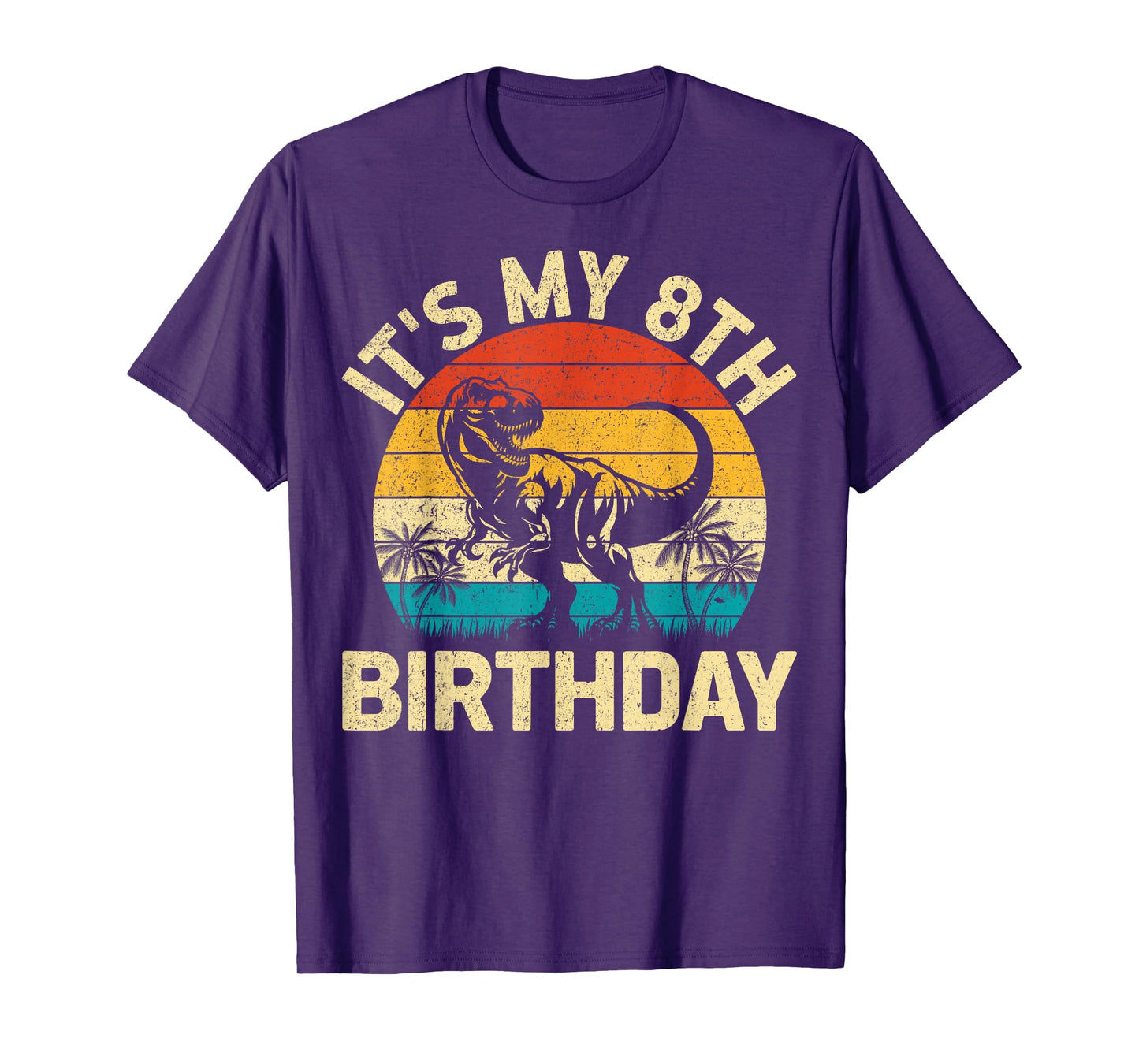 It's My 8th Birthday Dinosaur Lover Kids 8 Years Old Retro T-Shirt