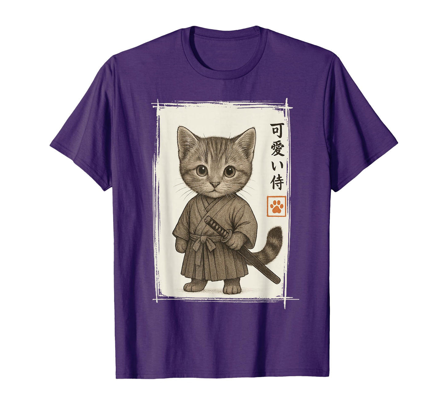 Samurai Kitten Japanese Anime Funny Cat Gifts Men Women Kid T-Shirt