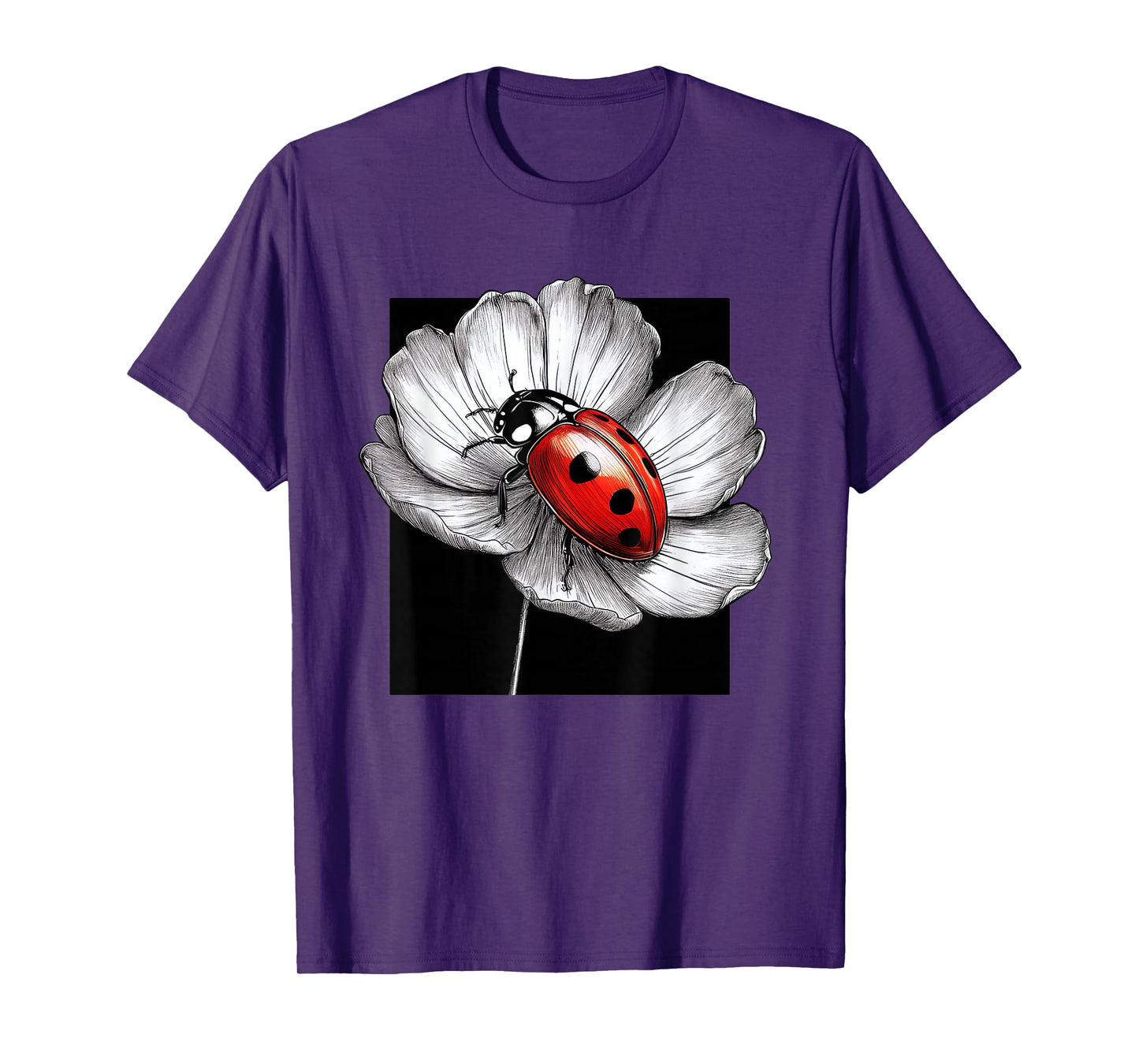 Ladybug & Flowers Print Top, Cute Casual Summer T-Shirt