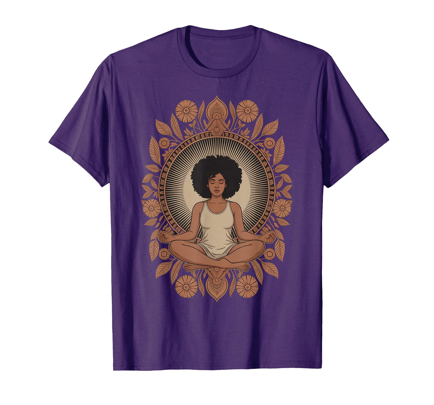 Meditative Black Woman with Floral Mandala T-Shirt