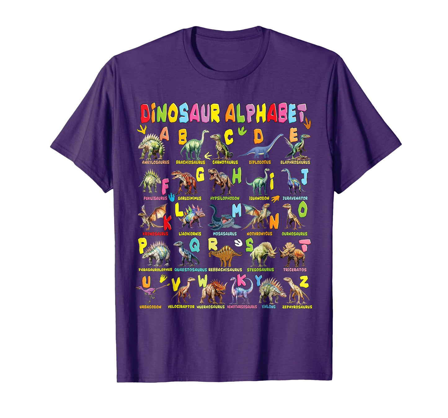 Types of Dinosaurs Alphabet A-Z ABC Dino Boys Kids Girls T-Shirt