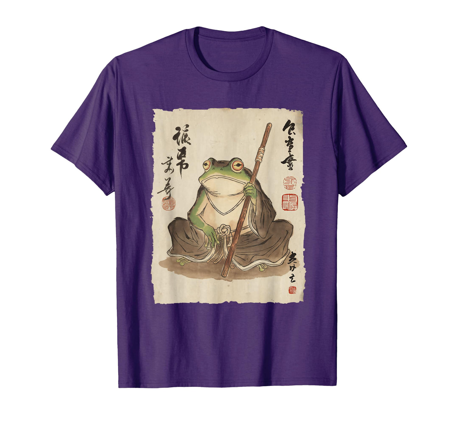 Frog Monk with Staff Japanese Ink Art for Men Women Kids T-Shirt