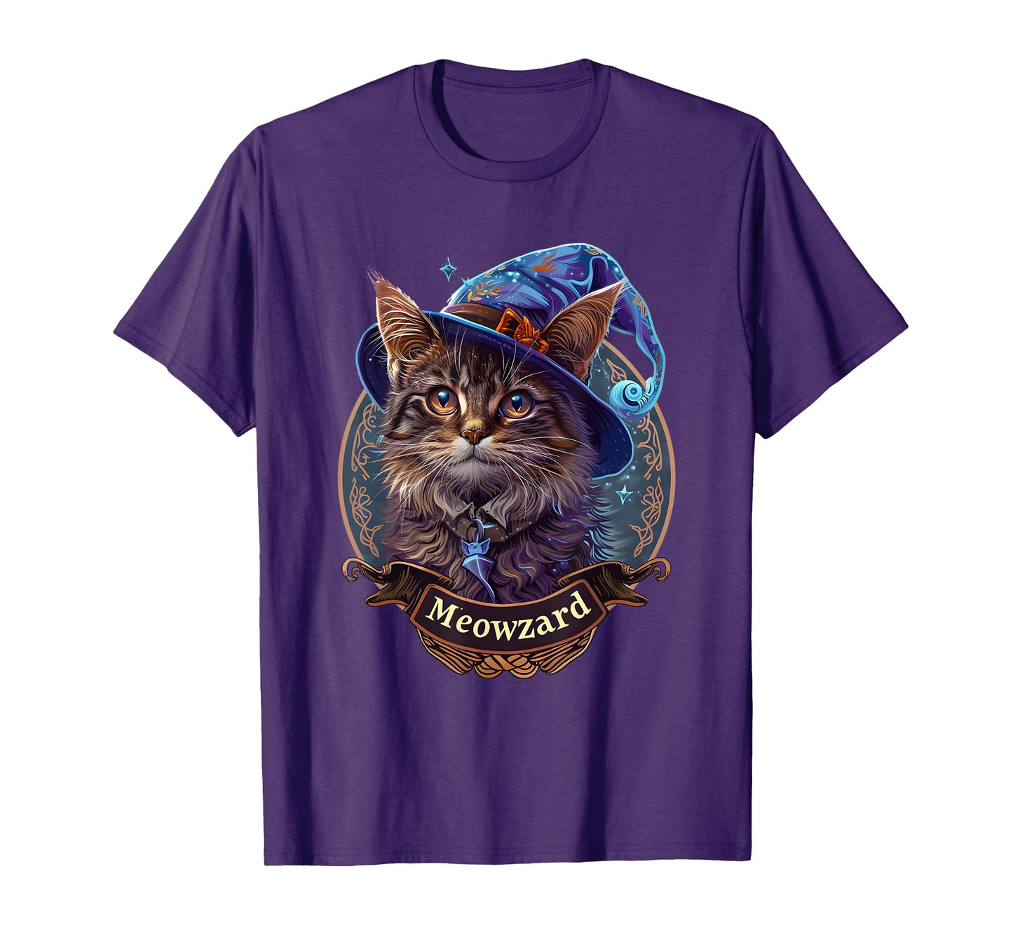 Magical Meowzard: Enchanting Cat Wizard Illustration T-Shirt