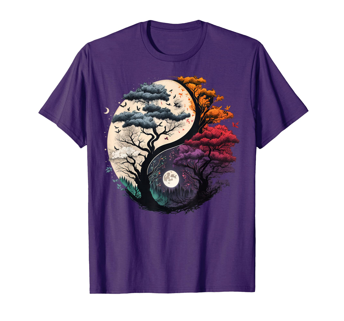 Harmony Feng Shui Taoist Yin Yang Balance symbol Unisex Adults Black Tree of Life Yin Yang T-Shirt Small (6/8) Short Sleeve