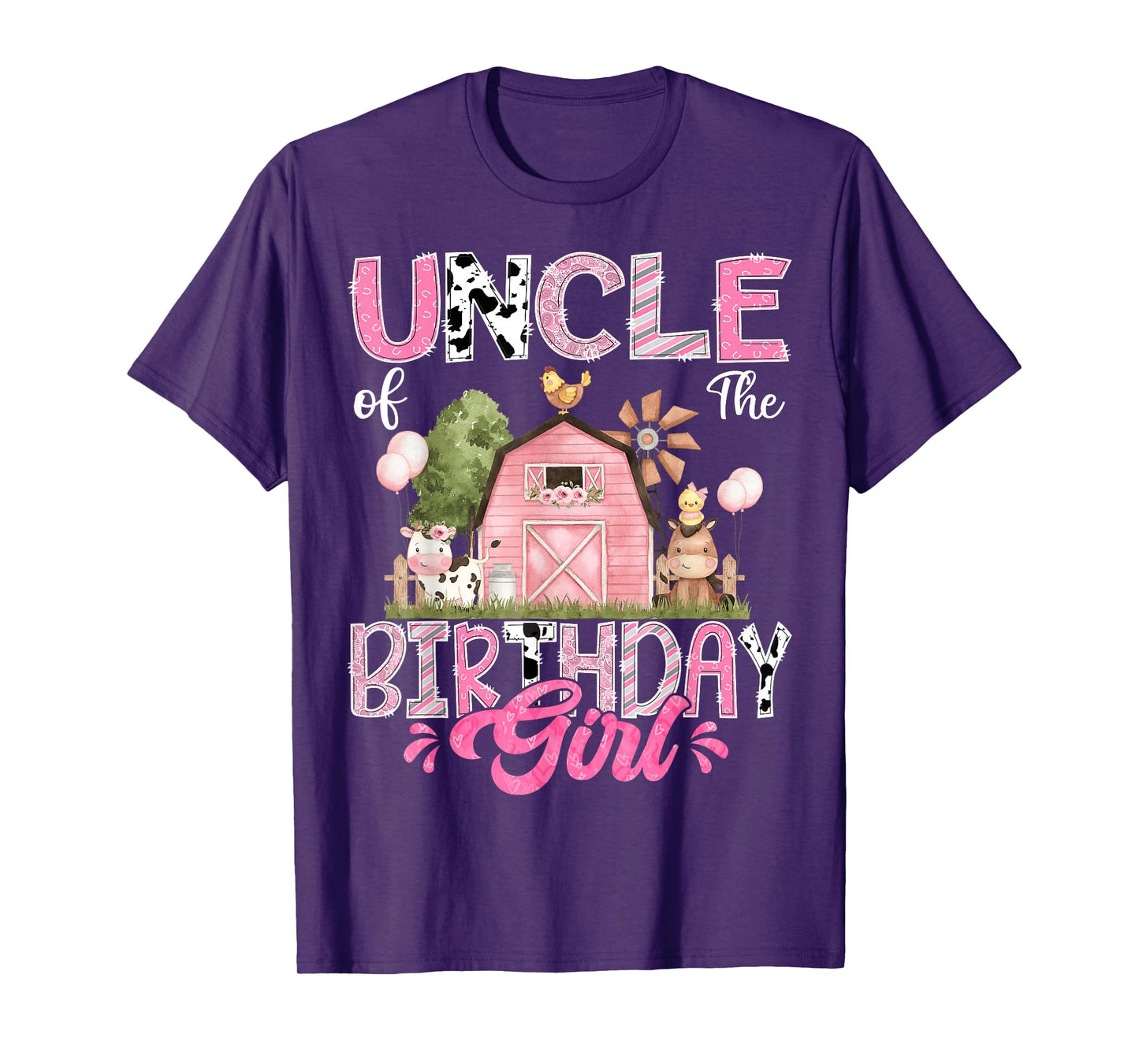 Uncle Of The Birthday Girl 1St Birthday Pink Cow Farm T-Shirt