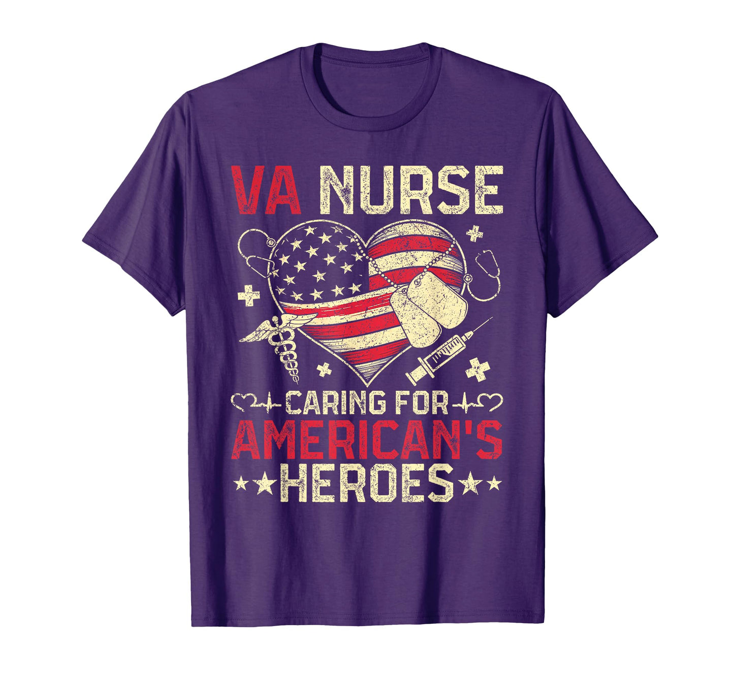 VA Nurse Caring For America's Heroes Veterans Day USA Heart T-Shirt