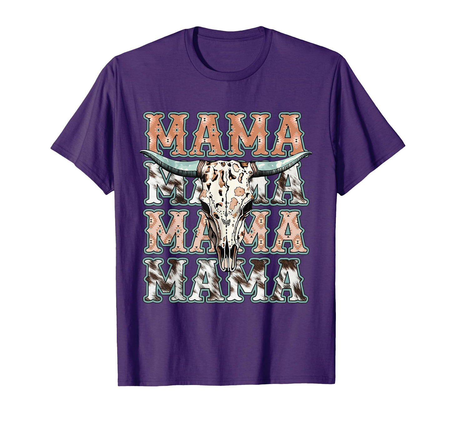 Mama Western Retro Groovy Cow Skull Country Rodeo Mother Day T-Shirt