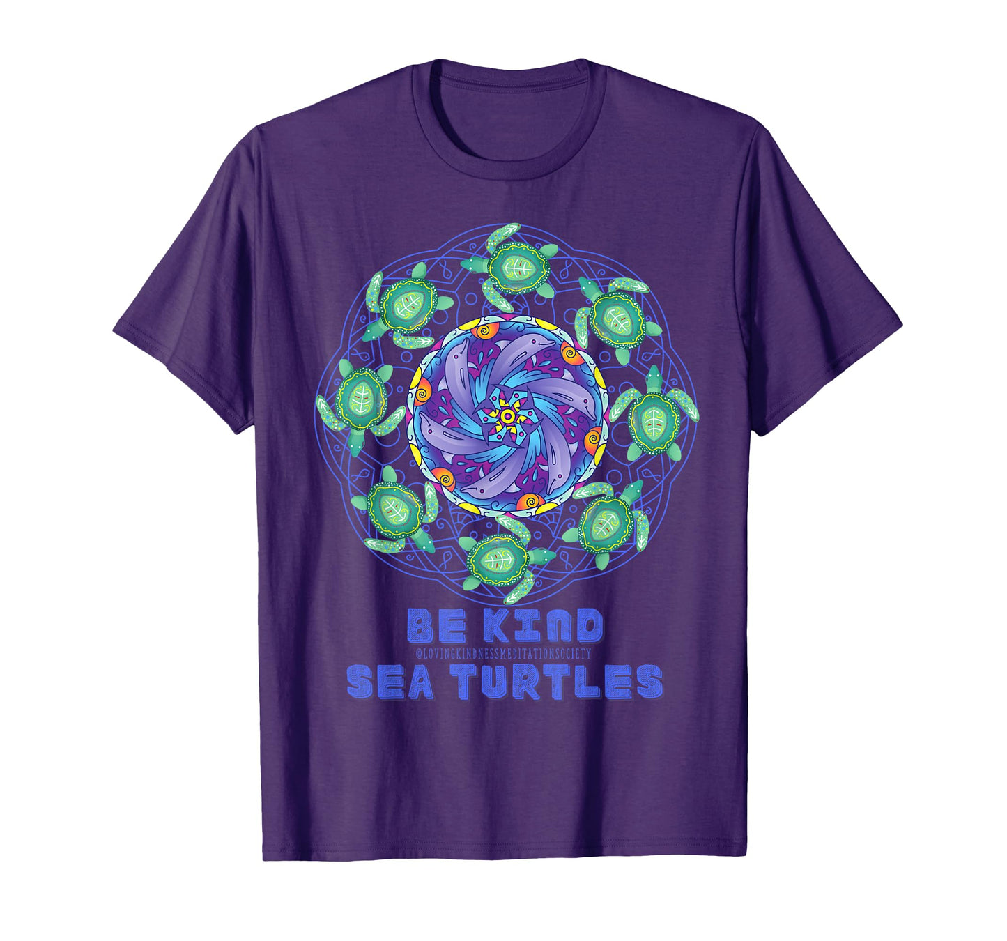 Sea Turtle Dolphins Mandala Ocean Surf Beach Loving Kindness T-Shirt