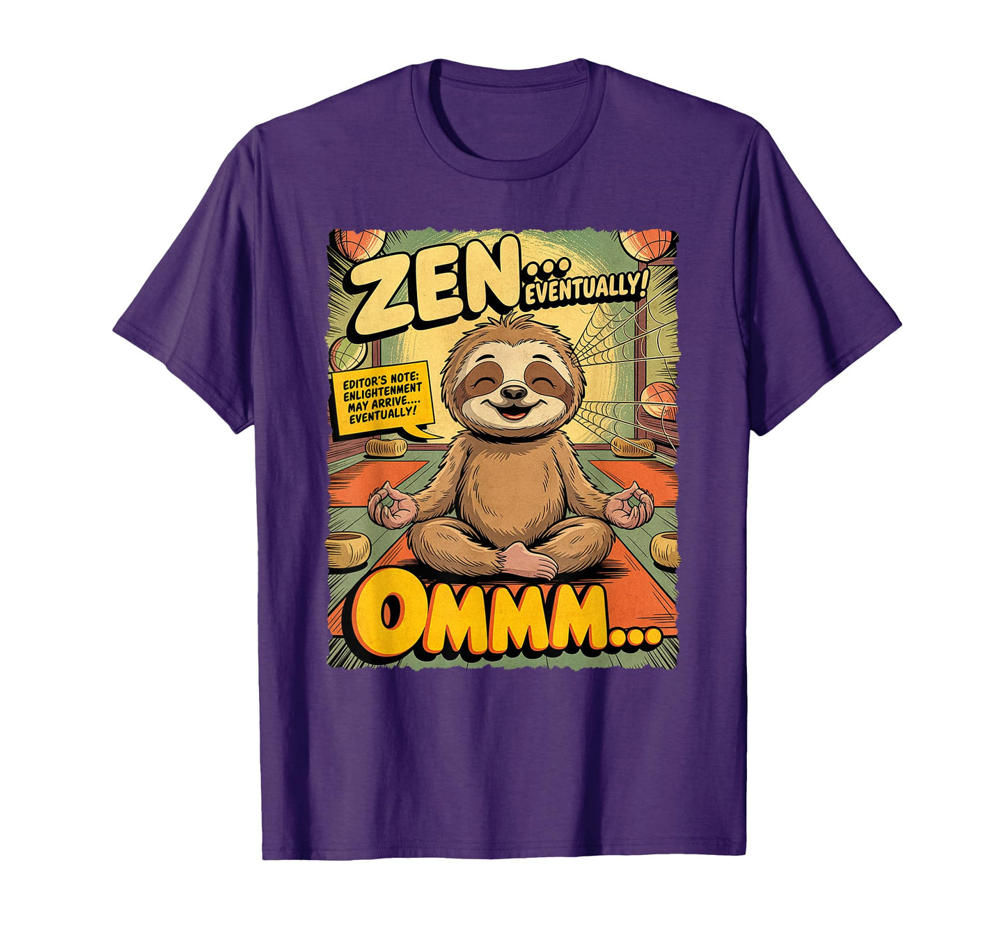 Vintage Sloth Yoga Funny Retro Comic Meditation Zen Lotus T-Shirt