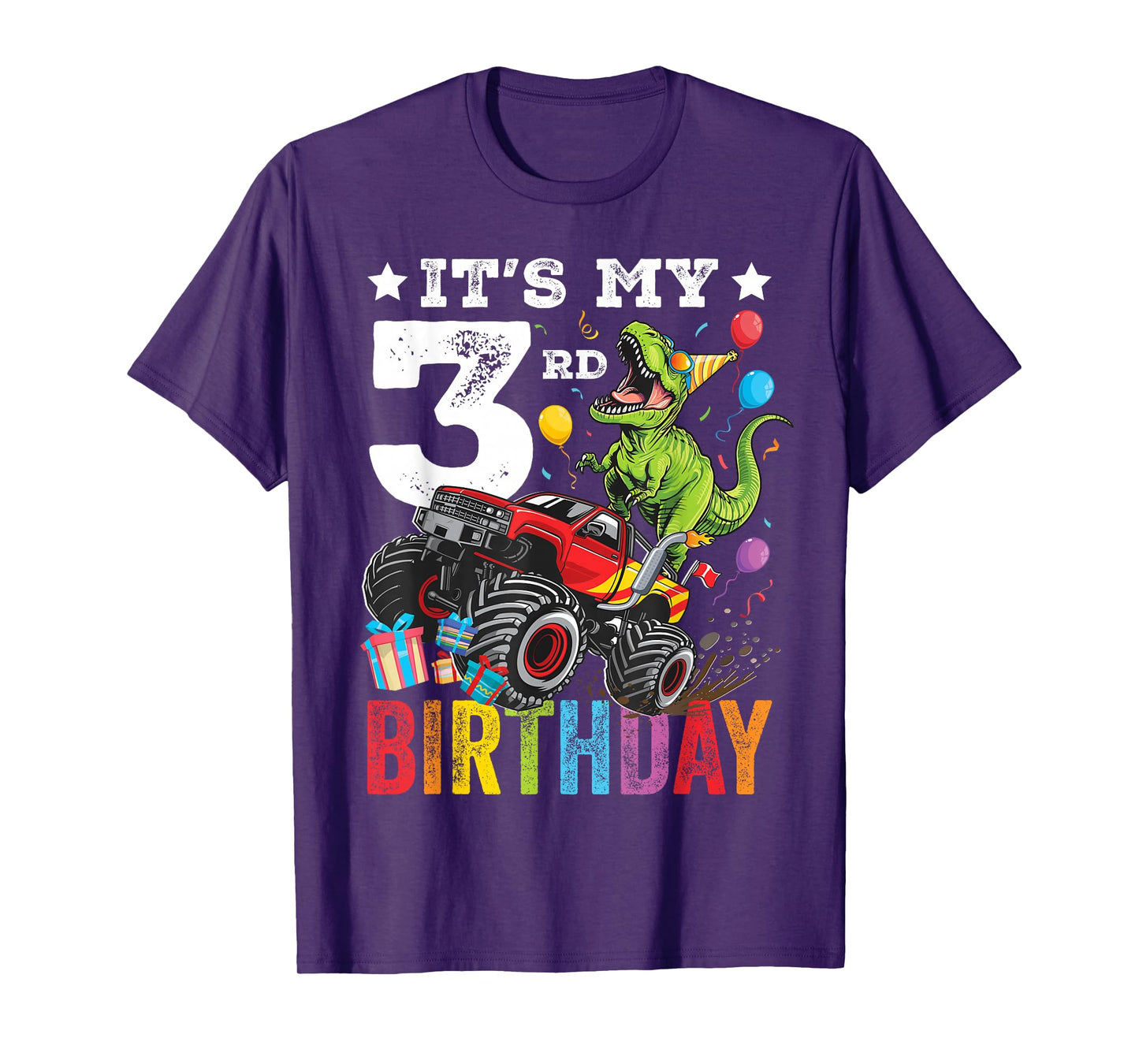 Three 3rd Birthday Dinosaur Monster Truck T-Shirt