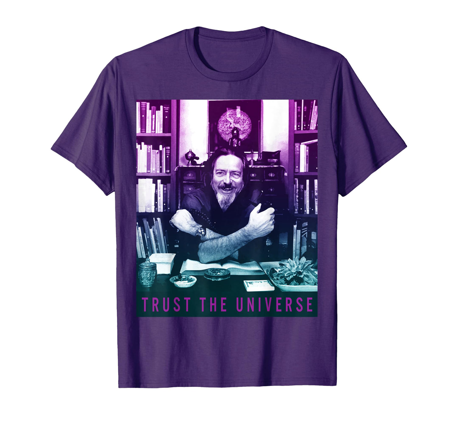 Quotes and Sayings Famous Philosophers Alan Watts Gradient Photo Trust The Universe Unisex Adults Men's Casual Yoga T-Shirt Black Small