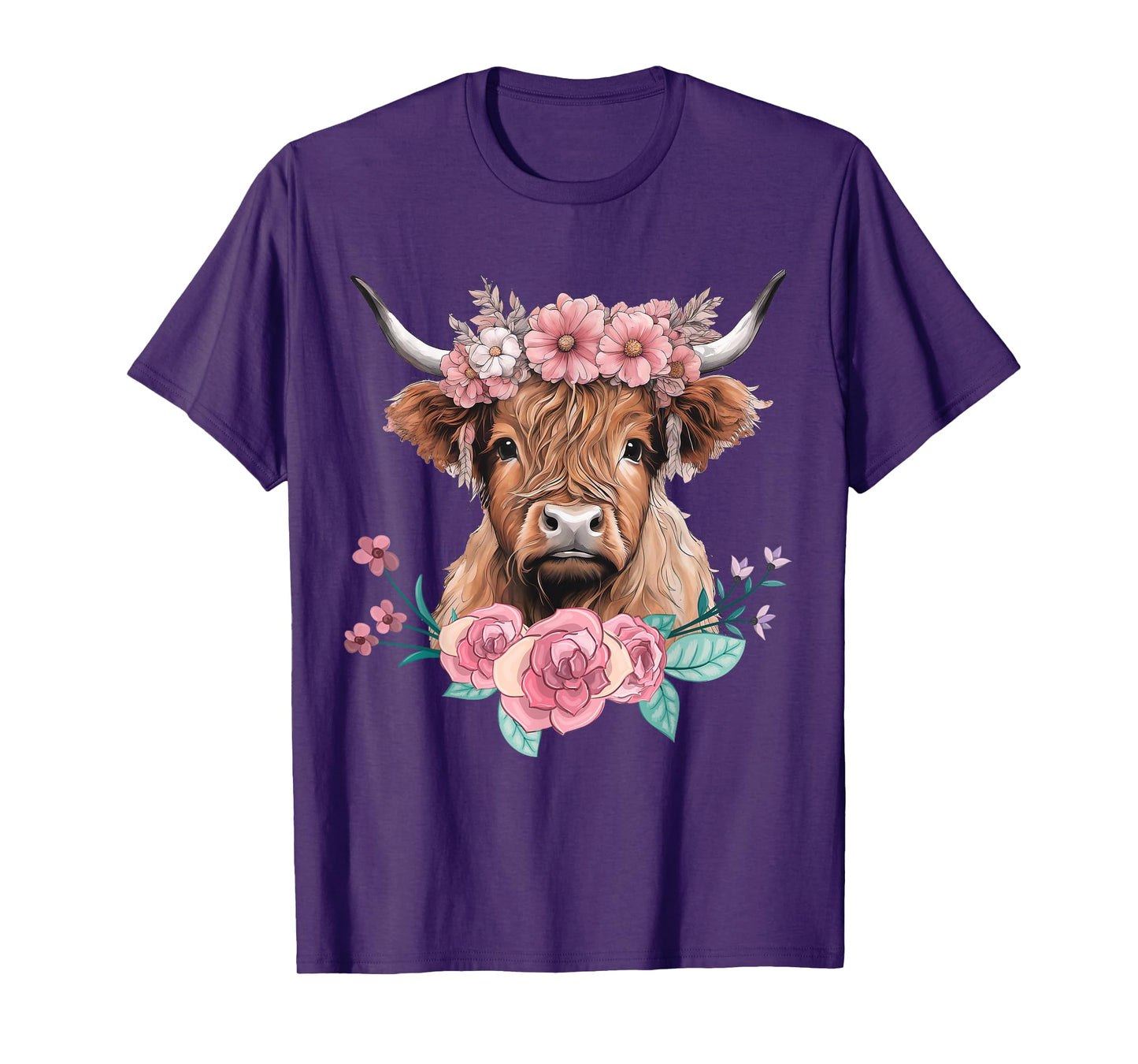 Cute Baby Highland Cow With flowers Calf Animal cow women T-Shirt