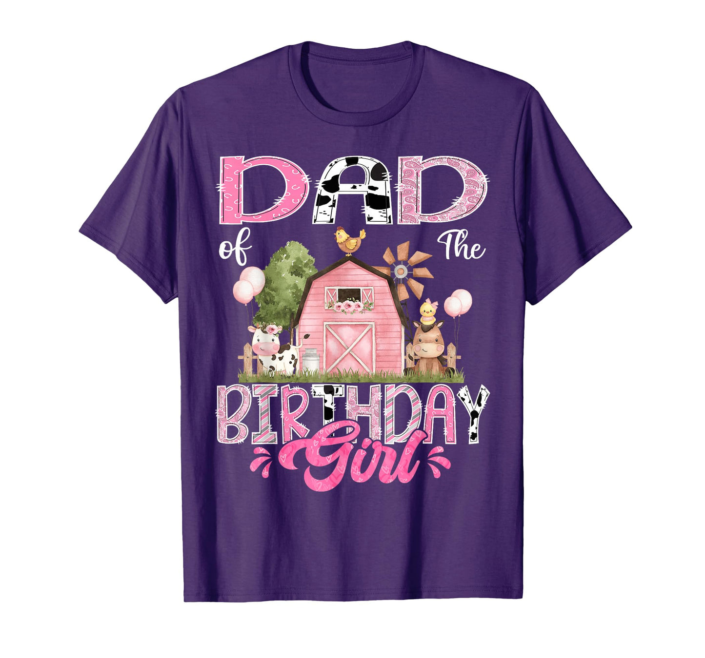 Dad Of The Birthday Girl 1St Birthday Pink Cow Farm T-Shirt