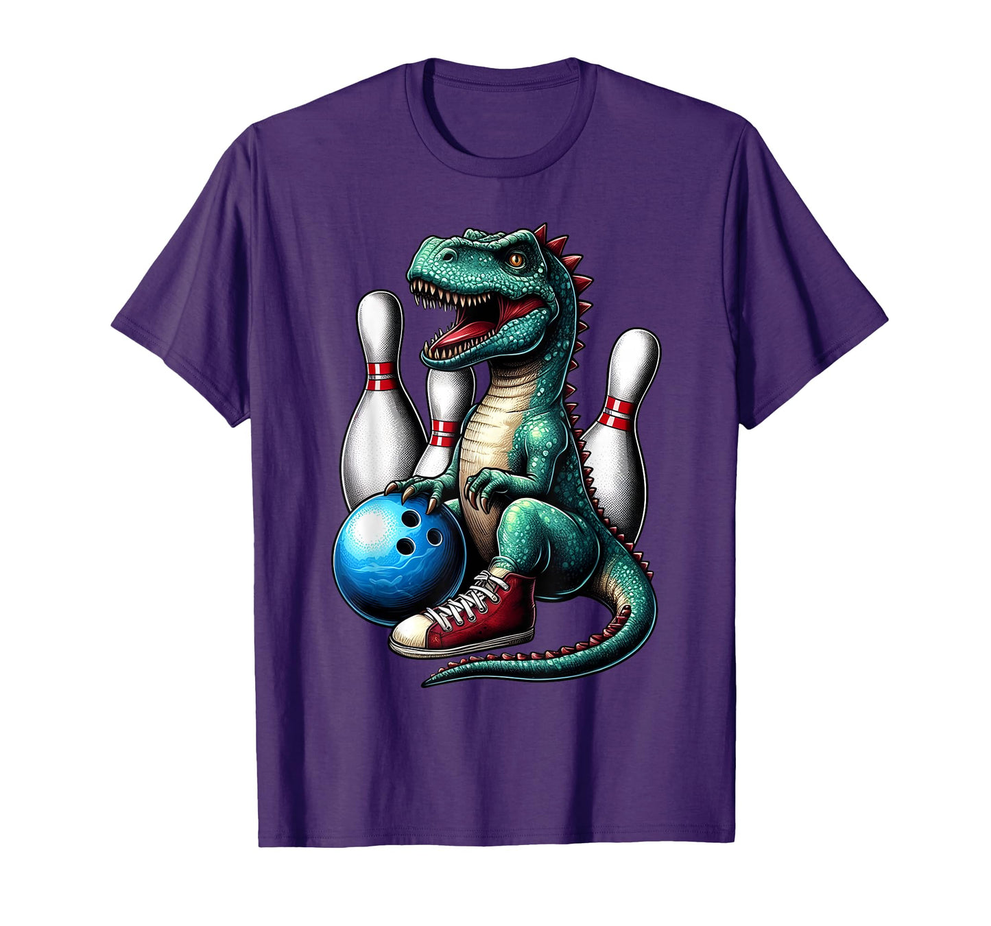 Dinosaur Bowling Ball Graphic Funny Dino Bowler Kids Adults T-Shirt