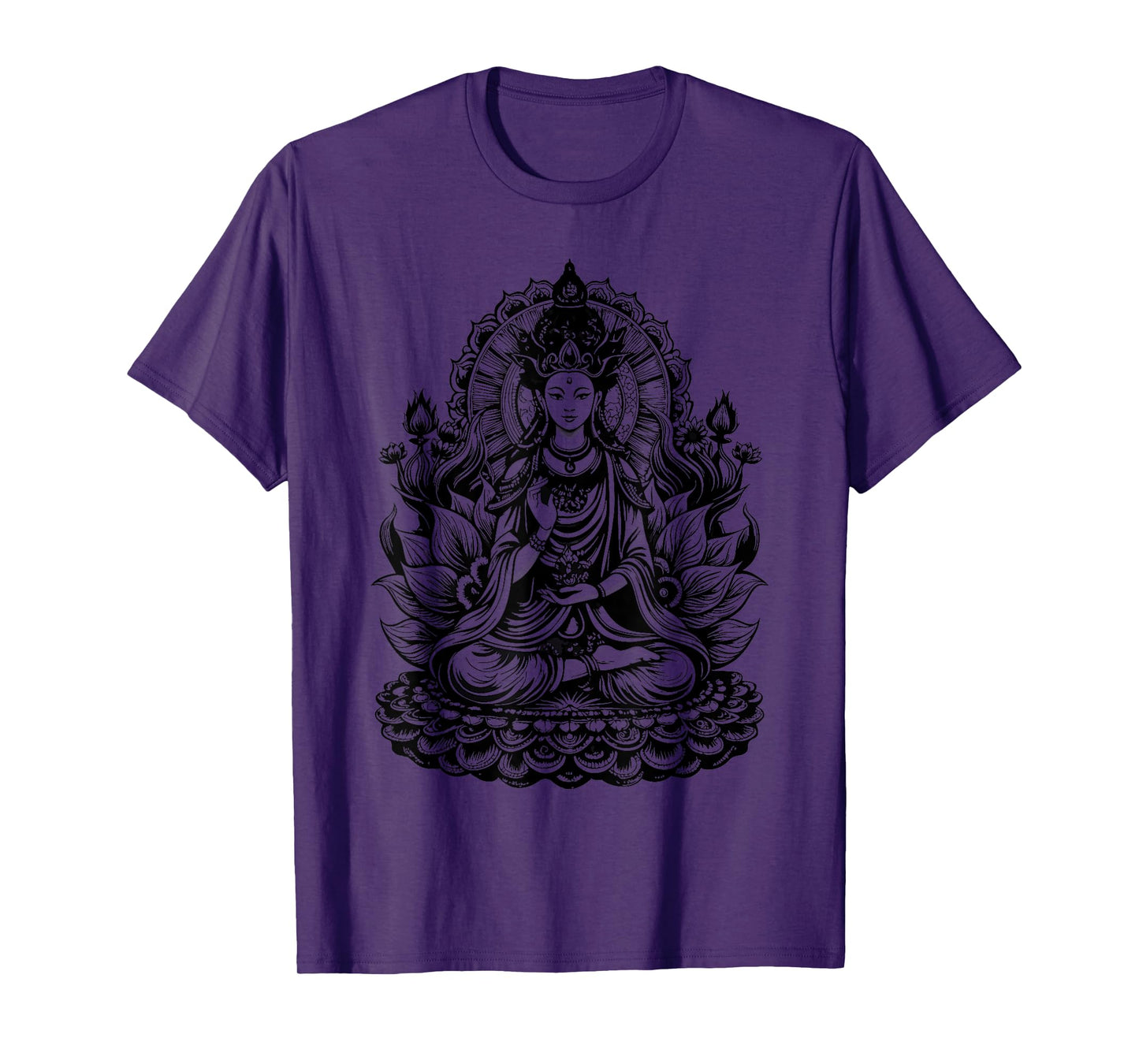 Vintage Spiritual Design Quan Yin Chinese Goddess of Compassion Kwan Yin Lotus T-Shirt, Small, Grey