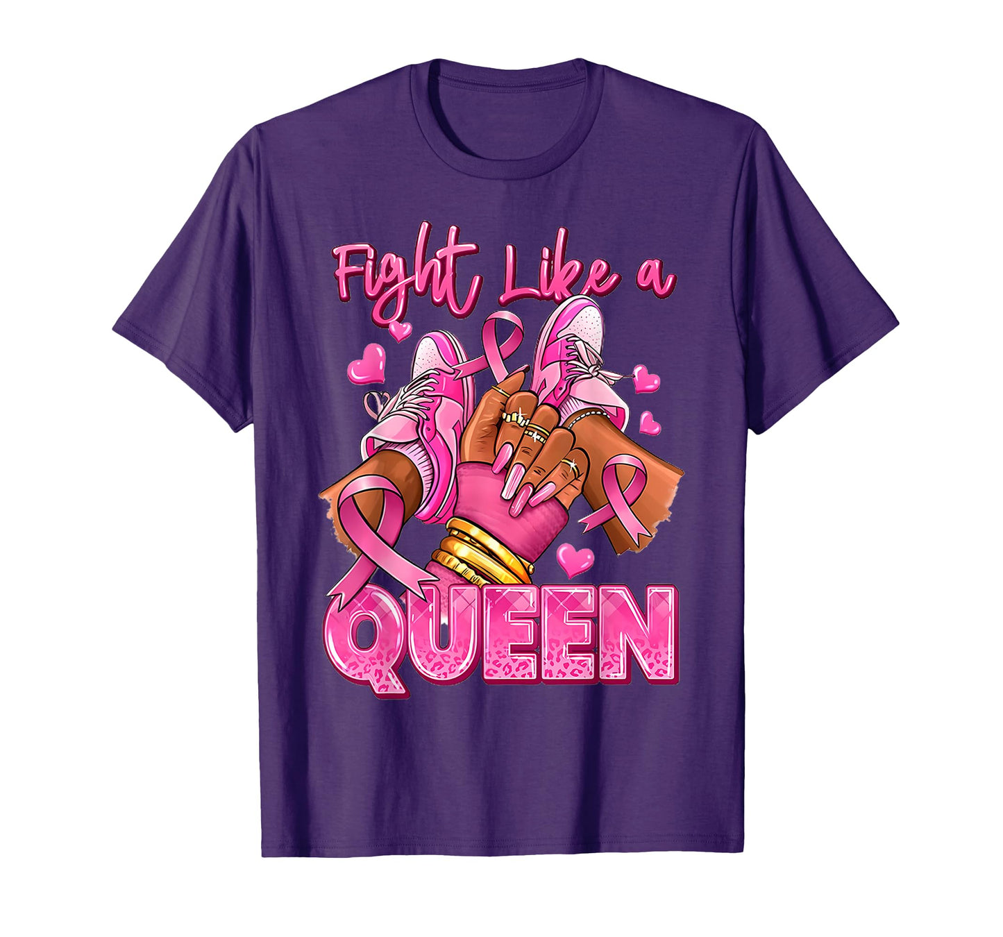 Fight Like A Queen Afro Girl Sneakers Breast Cancer Warrior T-Shirt