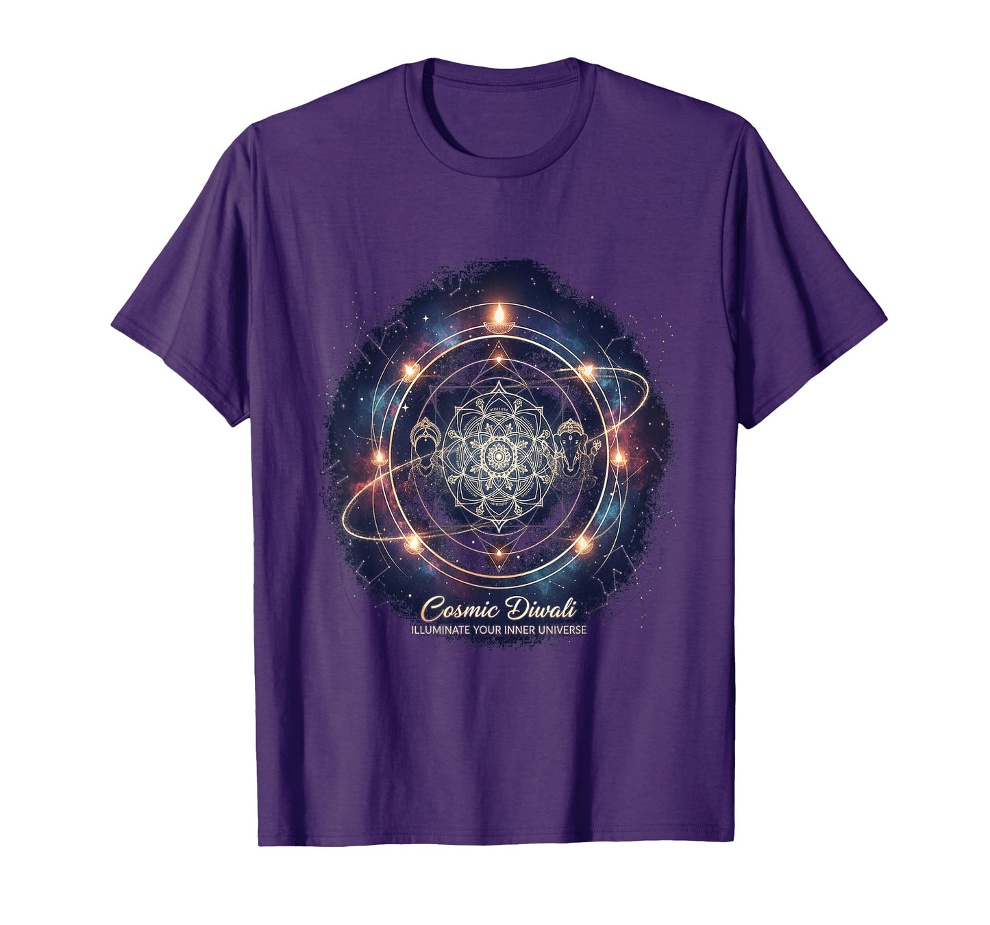 Cosmic Diwali Mandala, Meditation,Spiritual, Festive T-Shirt