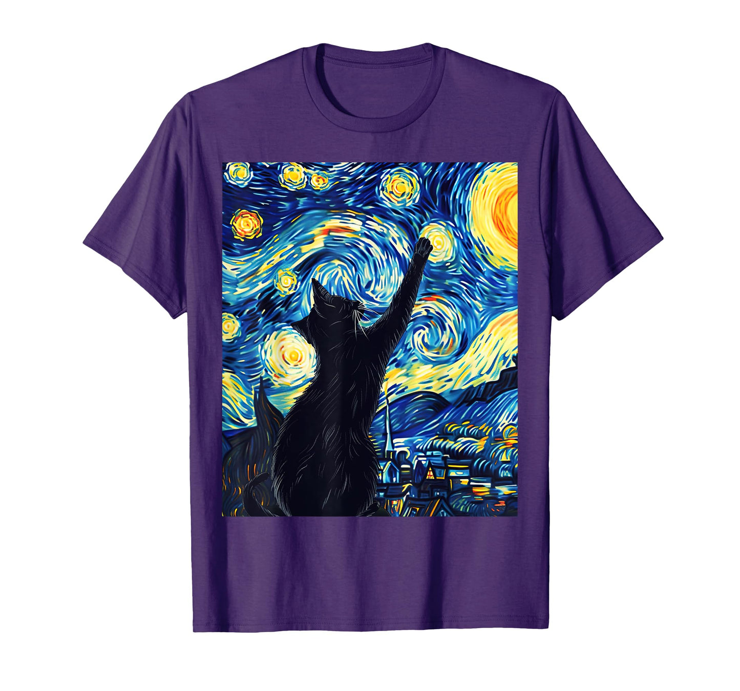 Van Gogh Style Starry Night Cute Cat Art T-Shirt