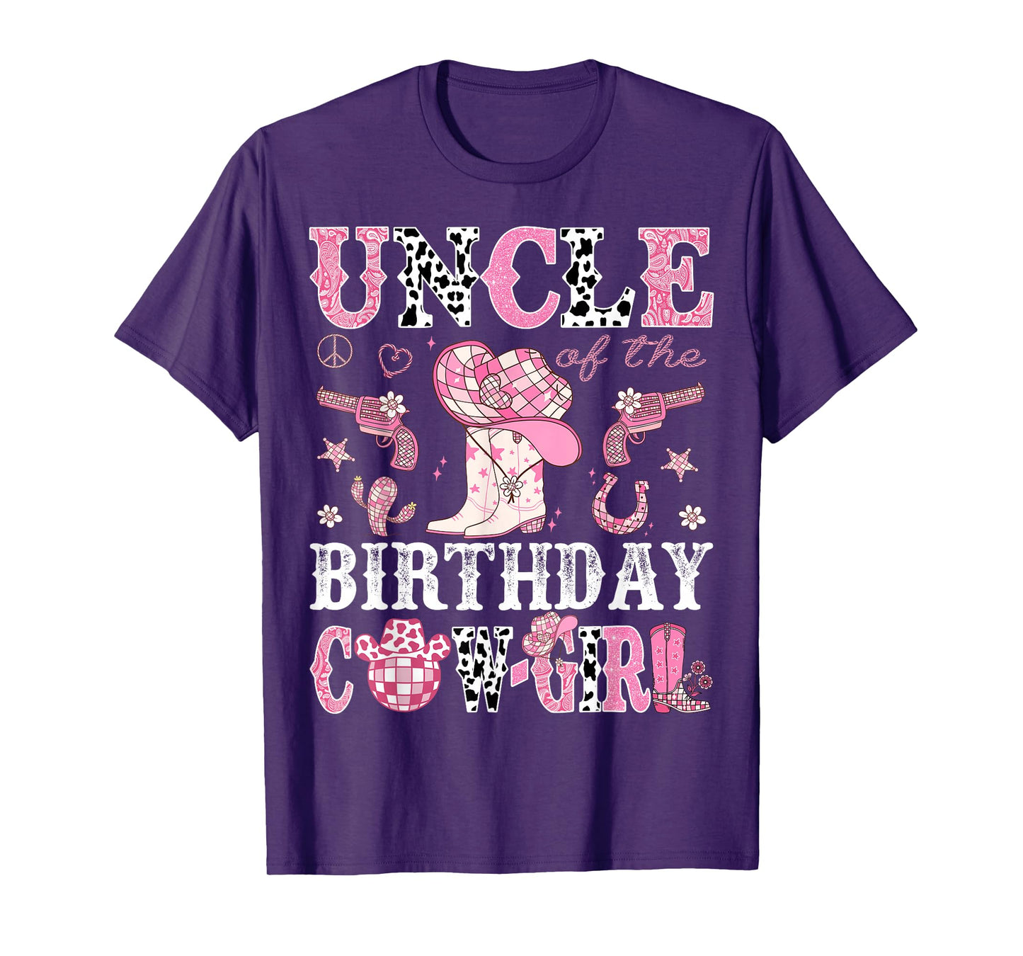 Uncle Of The Birthday Cow-Girl Pink Disco Rodeo Western T-Shirt