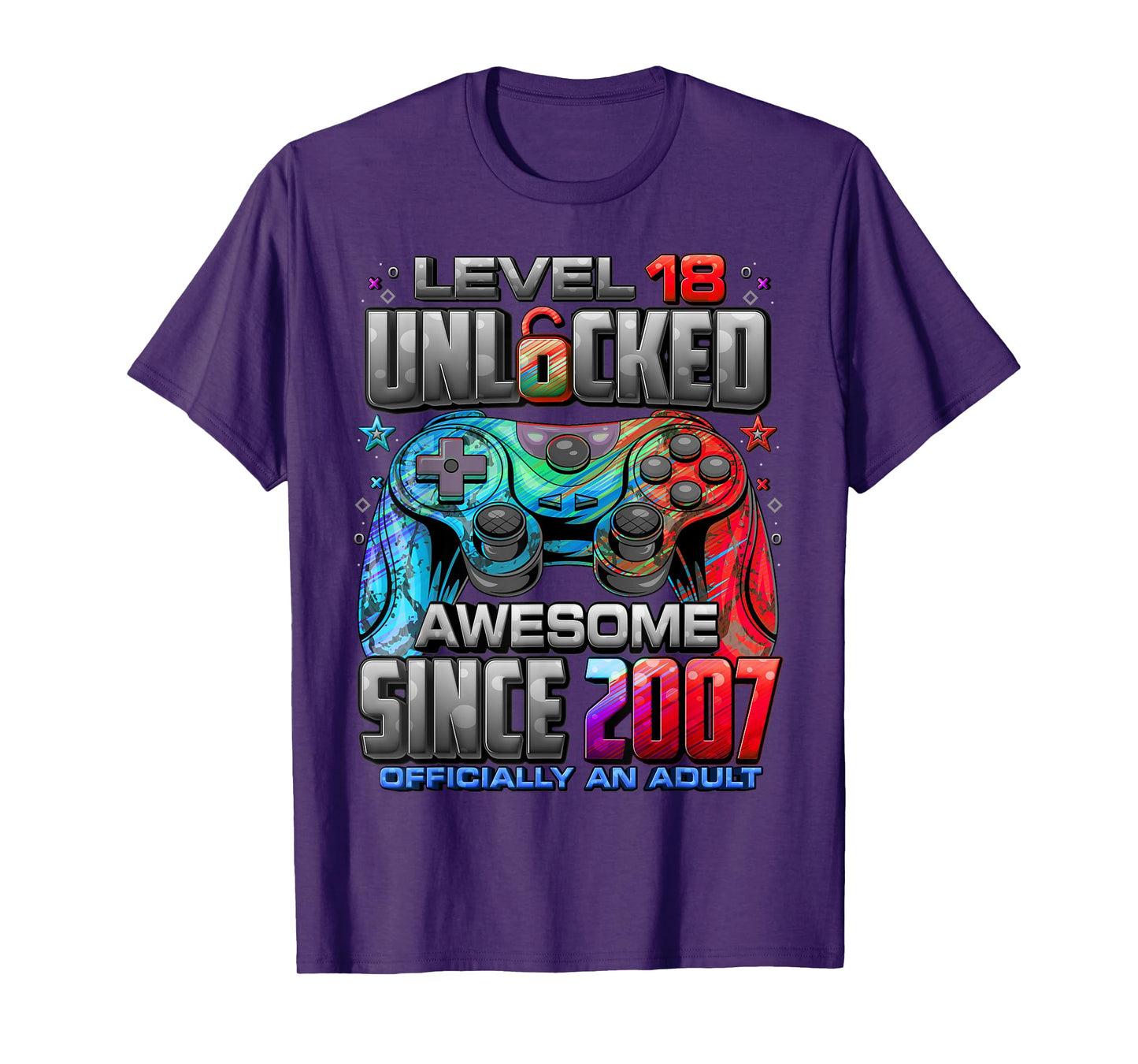 Level 18 Unlocked Awesome Since 2007 18th Birthday Gaming T-Shirt