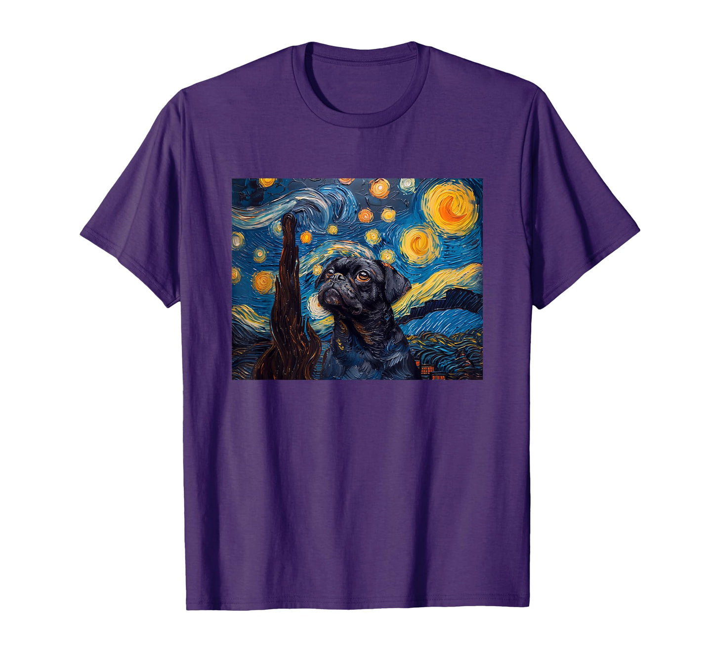 Funny Starry Night Black Pug Lover T-Shirt