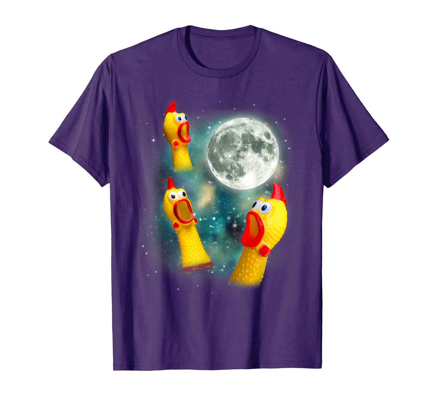 Three Rubber Chicken Moon Funny Screaming Fowl Cursed Joke T-Shirt