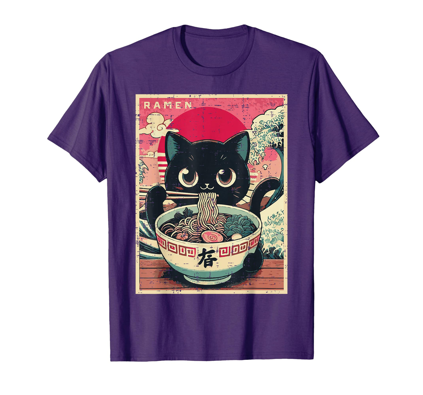 Japanese Anime Cat Ramen Kawaii Poster Art Girls Kids Women T-Shirt