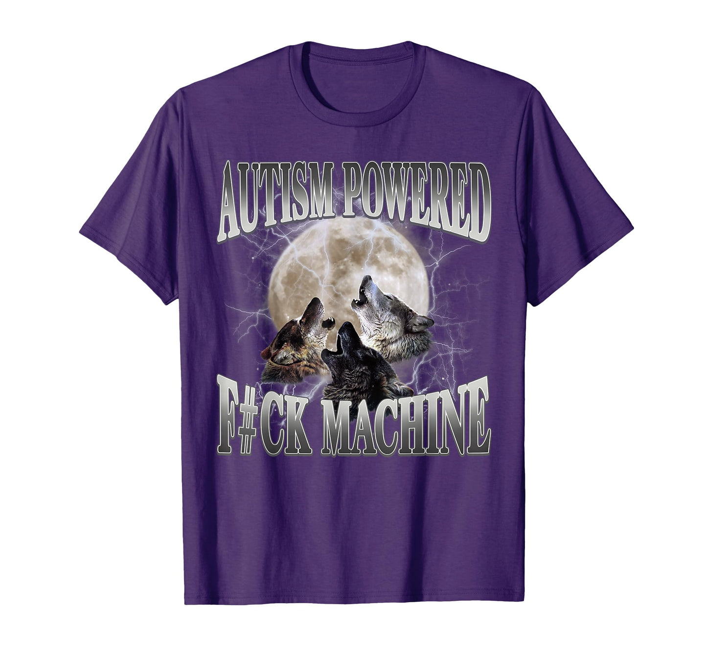 Autism Powered F#Ck Machine Funny Meme Wolf Autistic Retro T-Shirt