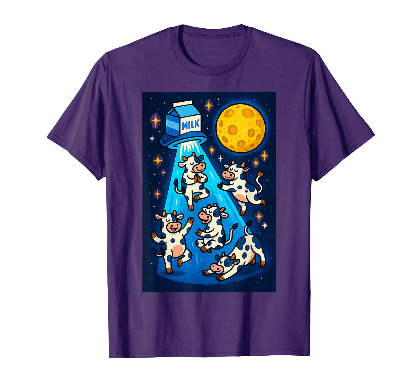 Cosmic Cow Yoga Abduction Cartoon Cows, Milk Carton UFO & T-Shirt