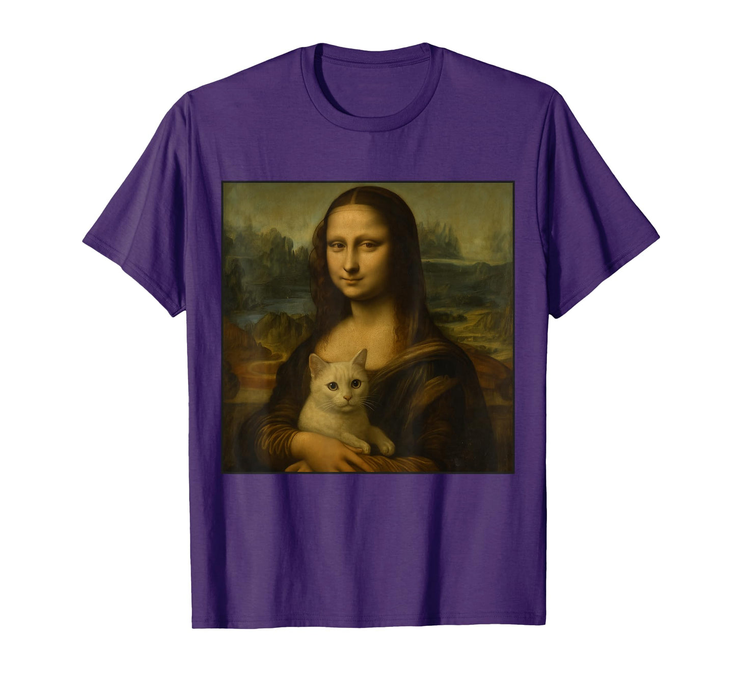 Mona Lisa Holding Cat Funny Cat Lover Art Painting Men Women Kids T-Shirt