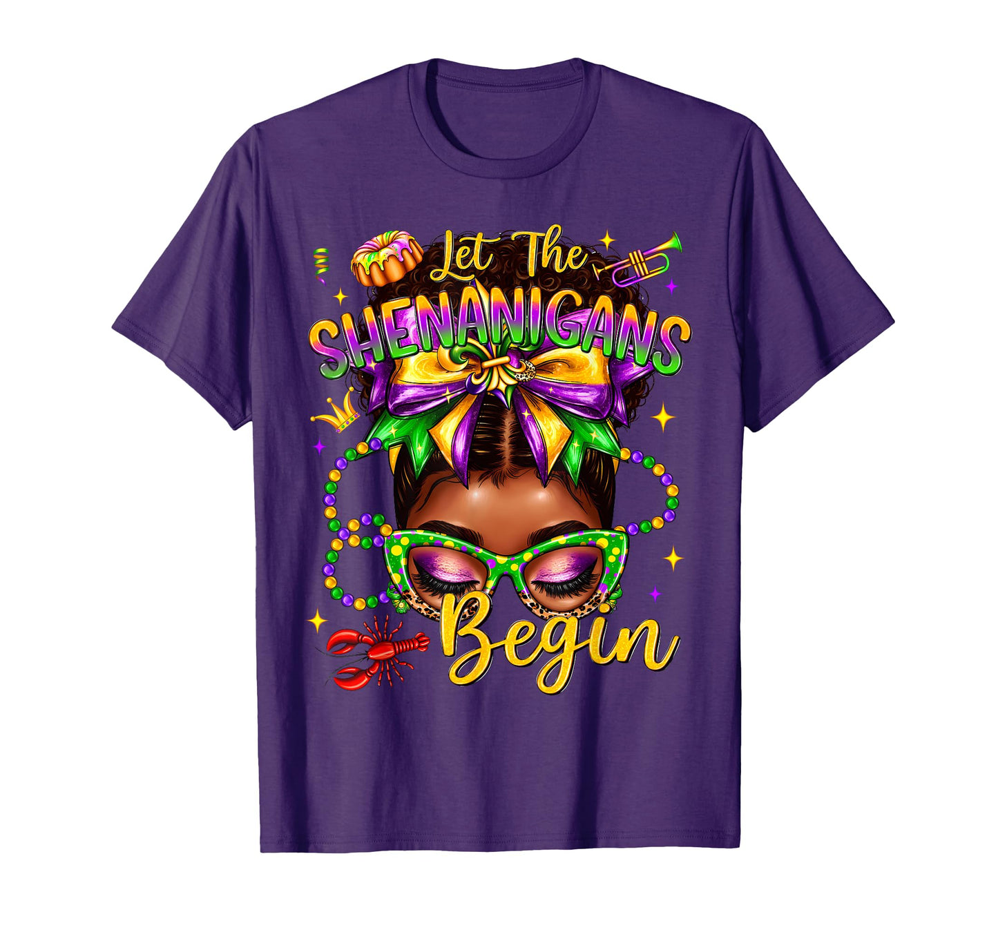 Afro Messy Bun Women Let The Shenanigans Begin Mardi Gras T-Shirt