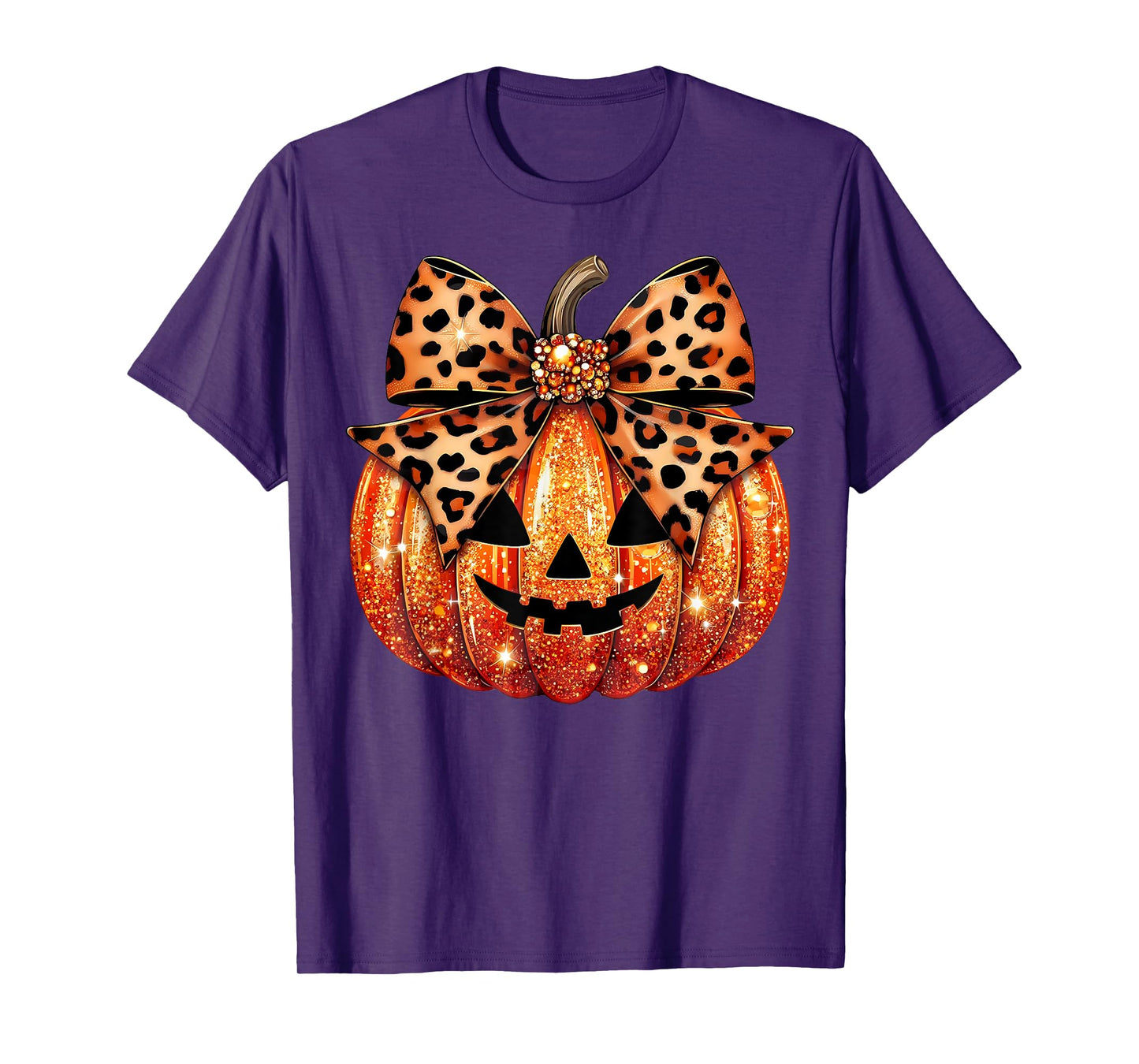 Sparkly Pumpkin Leopard Coquette Bow Pumpkin For Women Girls T-Shirt