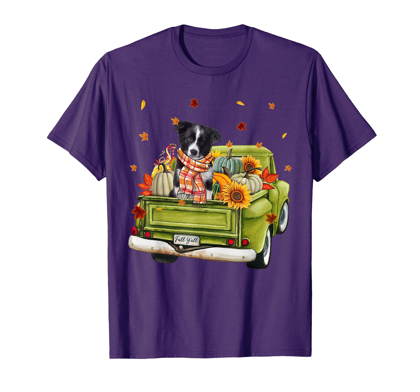 Happy Fall Y'all Border Collie Dog On Truck Pumpkin Fall T-Shirt