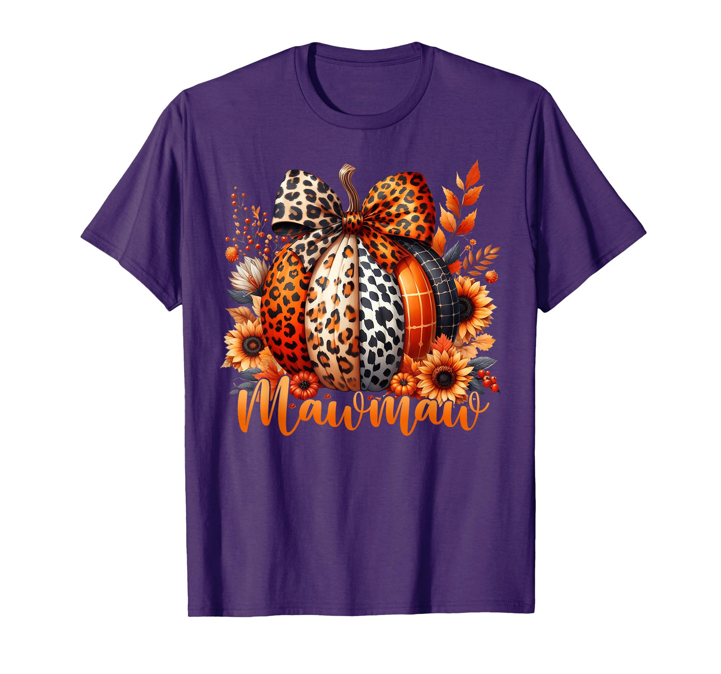 Mawmaw Thanksgiving Leopard Pumpkin Sunflower Coquette Bow T-Shirt