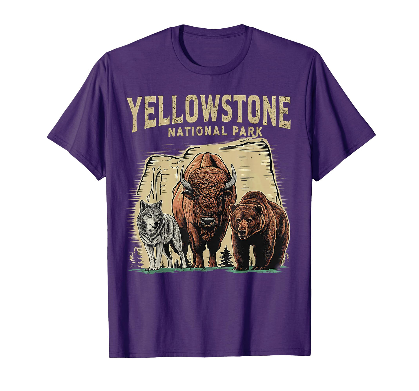 90s Yellowstone National Park Wolf And Bison Retro T-Shirt