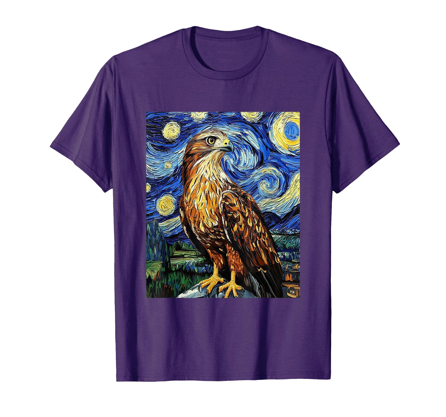 Funny Hawk Graphic Bird - Van Gogh Style - Starry Night T-Shirt