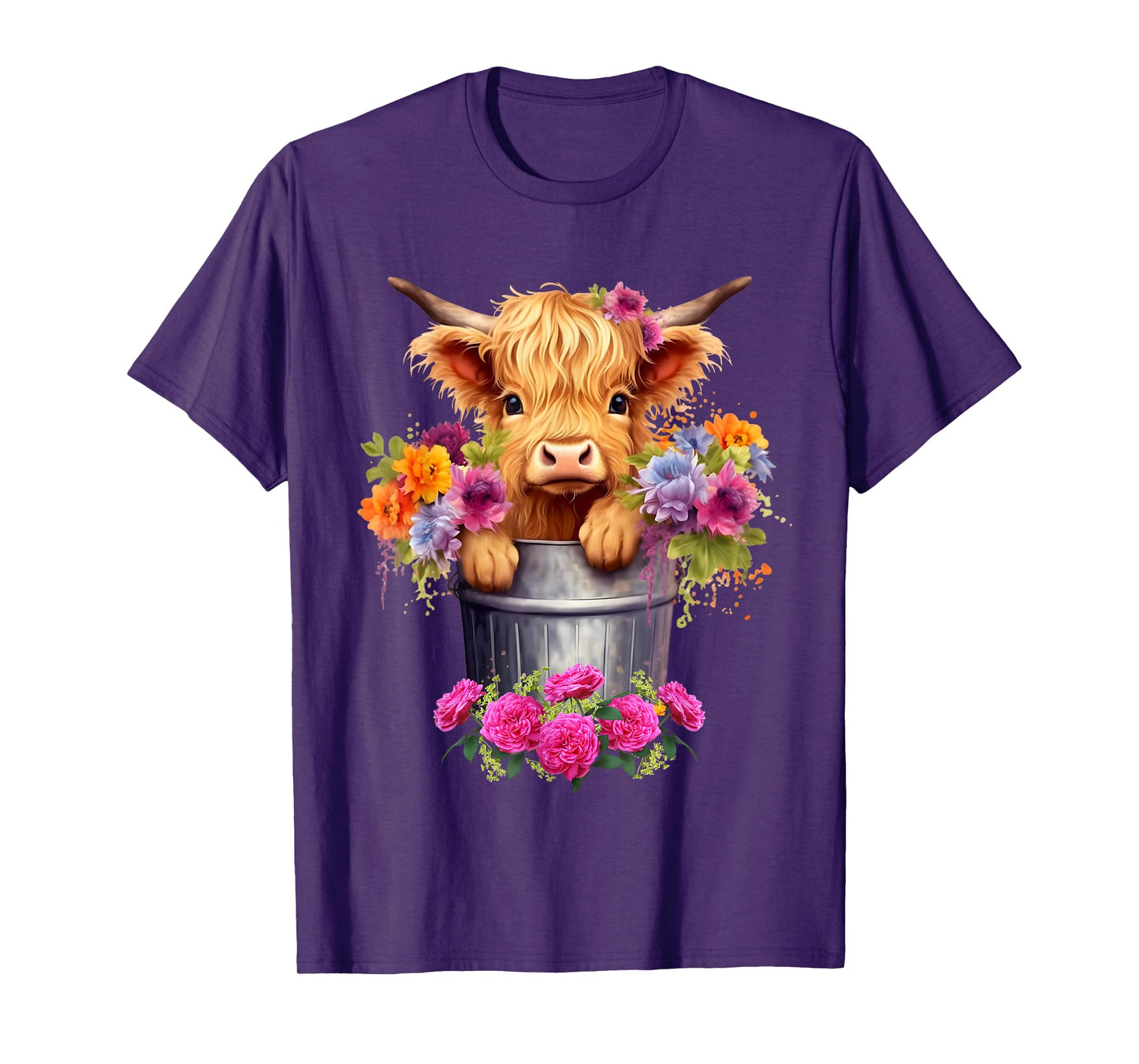 Cute Baby Highland Cow With flowers Calf Animal cow women T-Shirt