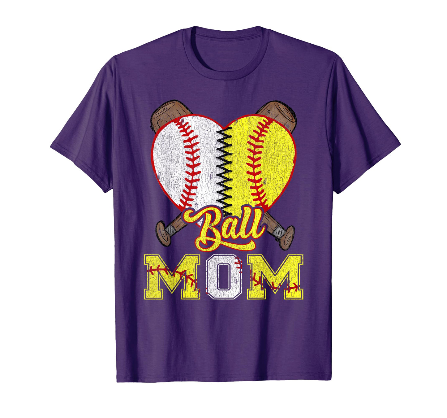 Mom Of Both Ball Mom Half Softball Half Baseball T-Shirt