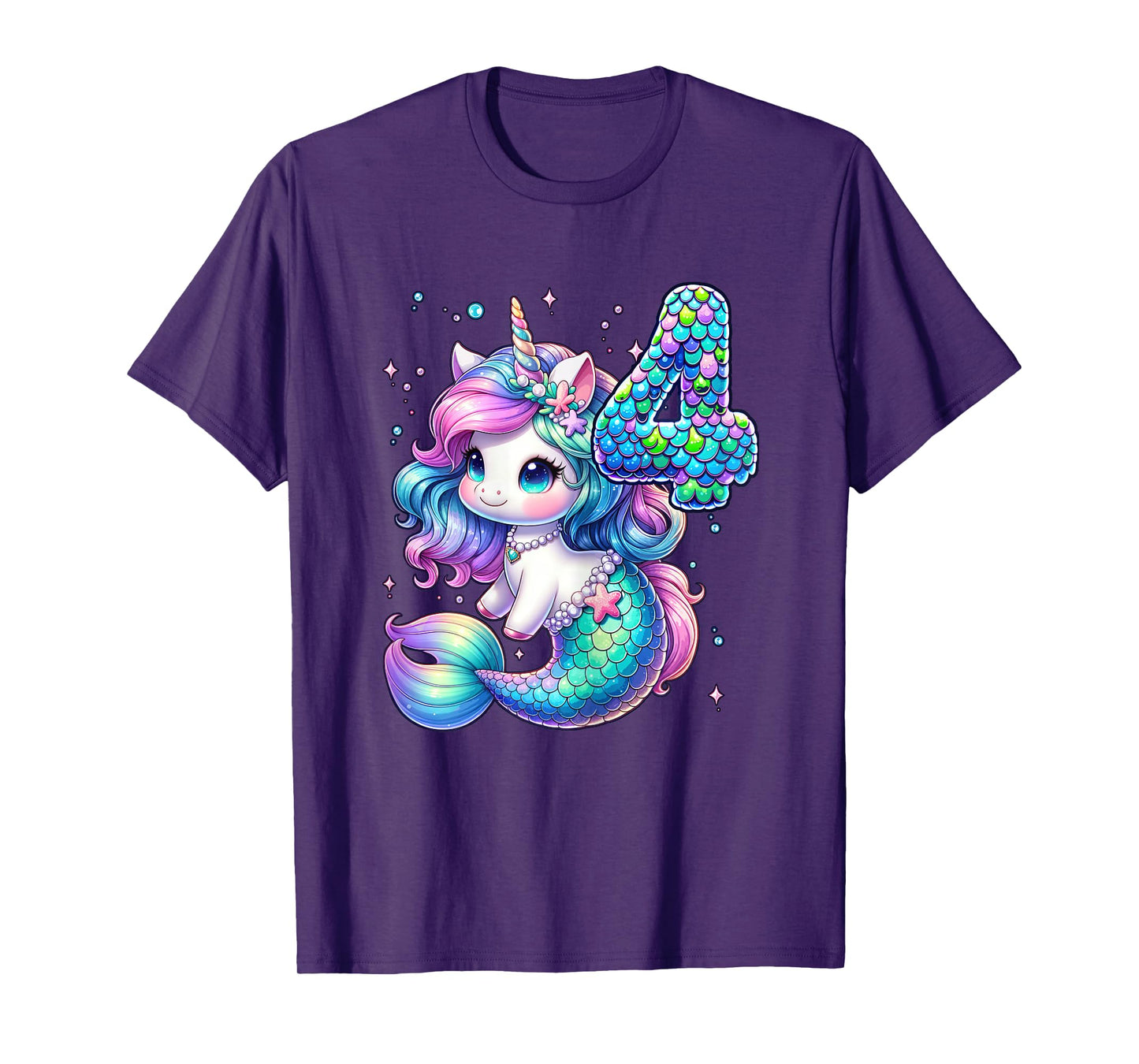 Unicorn Mermaid 4th Birthday 4 Year Old Party Girls Outfit T-Shirt