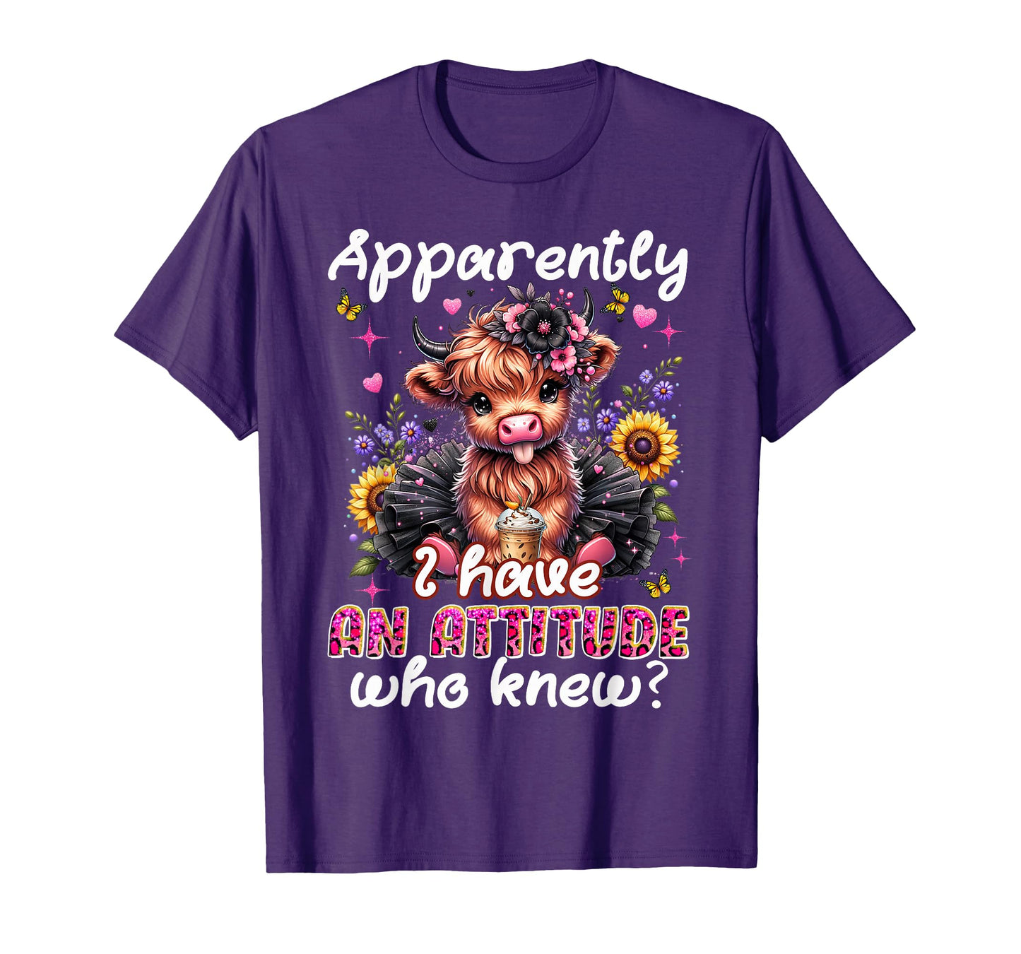 Apparently I Have An Attitude Funny Sarcastic Highland Cow T-Shirt