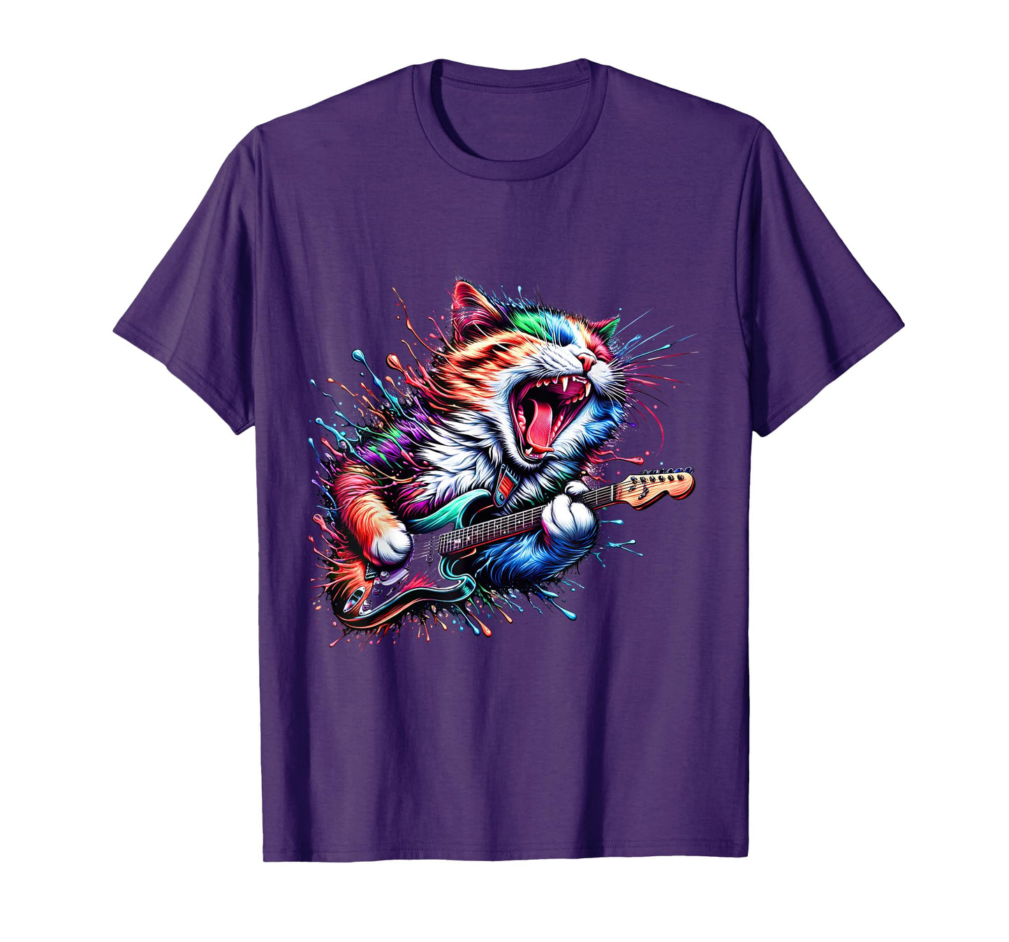 Kitty Cat Playing Guitar Rock Cat Heavy Metal Cat Music Cat T-Shirt