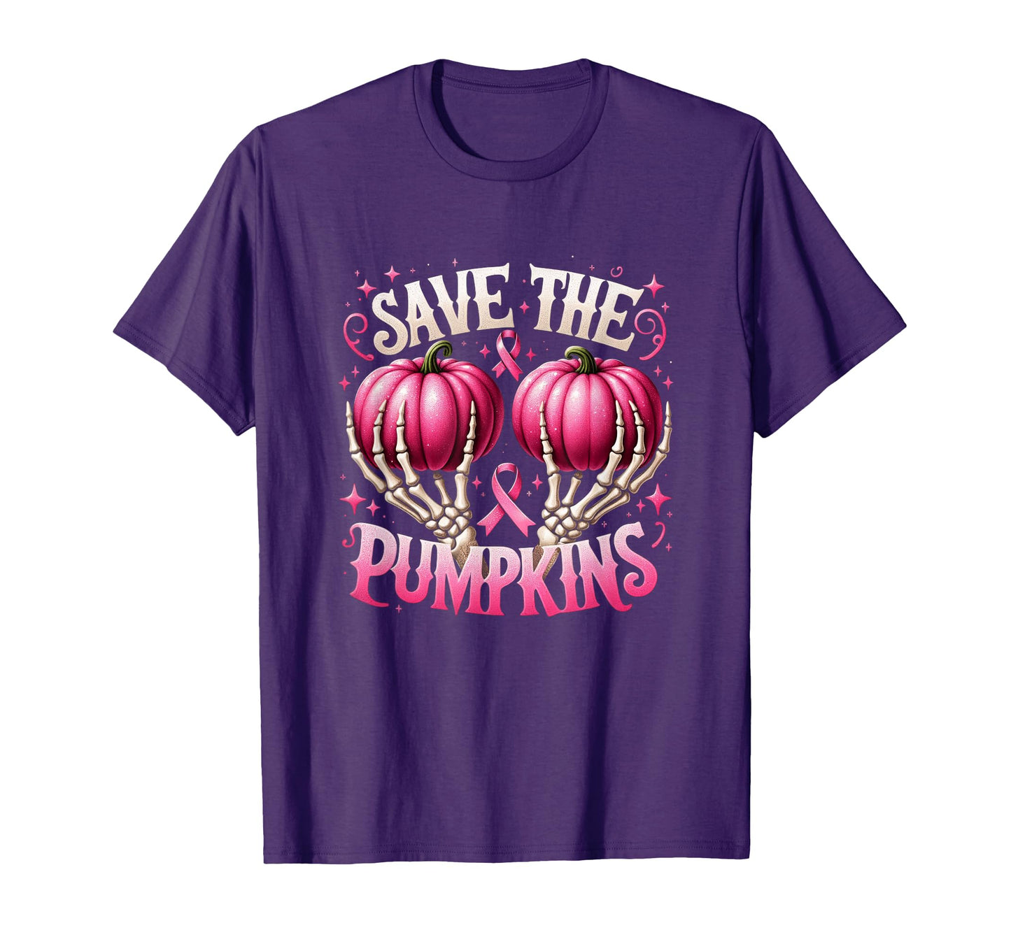 Save The Pumpkins Breast Cancer Awareness Skeleton Halloween T-Shirt