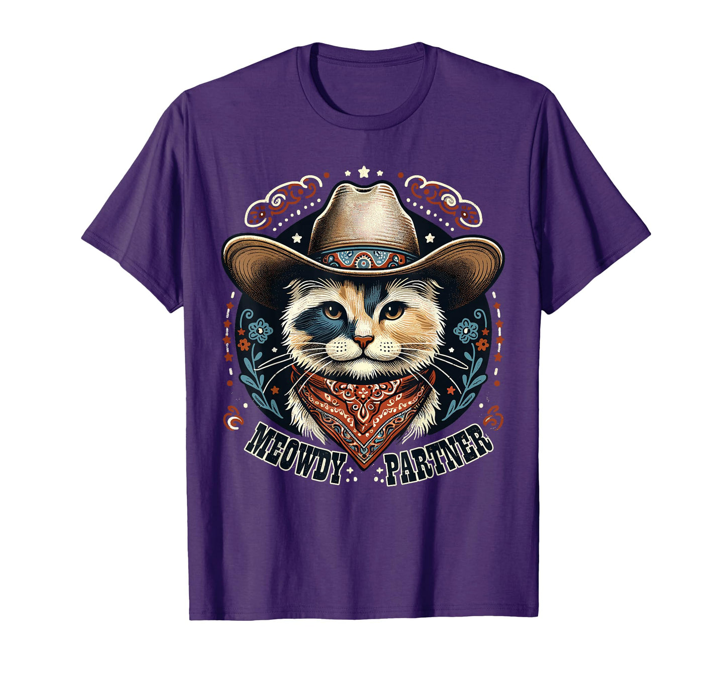 Meowdy Partner Cat Cowboy Hat Howdy Funny Country Western T-Shirt