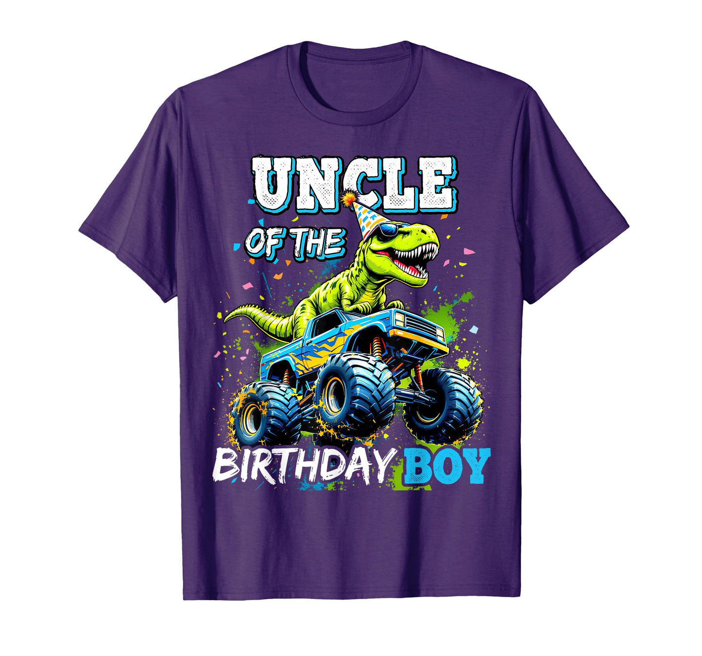 Uncle of the Birthday Boy Monster Truck Dinosaur Party T Rex T-Shirt
