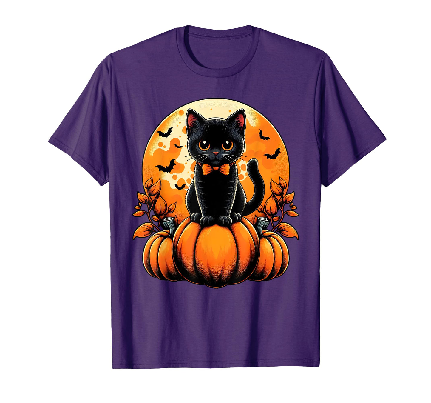 Retro Black Cat Pumpkin Halloween Costume Fall Autumn Season T-Shirt