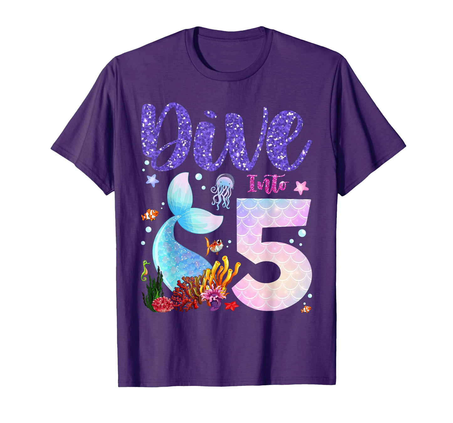 Dive Into 5 Birthday Decorations Girl 5th Birthday Mermaid T-Shirt